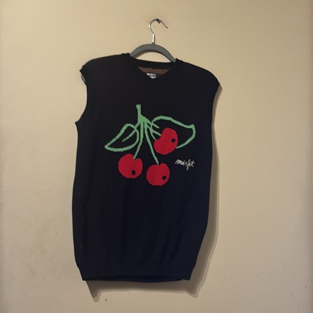 M/SF/T Misfit Black Sweater Vest Cherry Design sz Small S Unisex Urban Outfitter